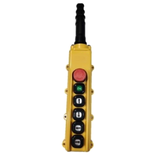 B-83-BR: 6 Button Pendant Station. E-Stop Reset and 4 x 1 Speed Contact Elements