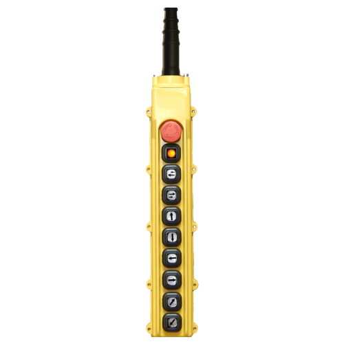 B-85-BE1: 10 Button Pendant Station. EMS / Indicator / 6 x 1 Speed and 2 x 2 Speed Contacts