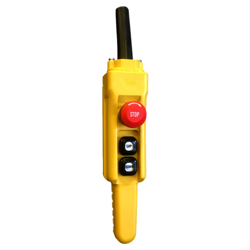 COB81.5P: 3-button pistol grip enclosure with two speed switches & emergency stop