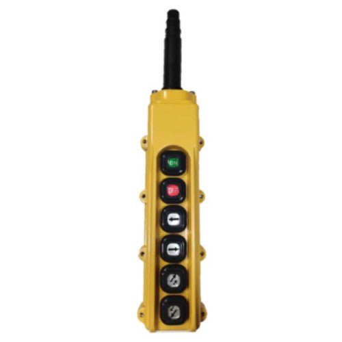 B-83-A1: 6 Button Pendant Station. On / Off / 2 x 1 Speed and 2 x 2 Speed Contact Elements