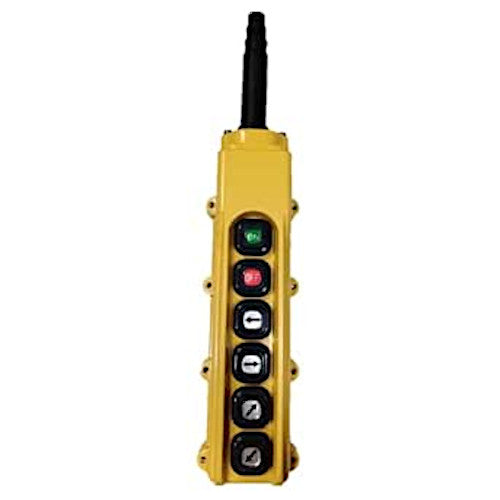 B-83-A: 6 Button Pendant Station. On / Off and 4 x 1 Speed Contact Elements
