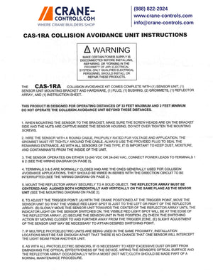 CAS-1RA - Collision Avoidance Sensor Installation Instructions